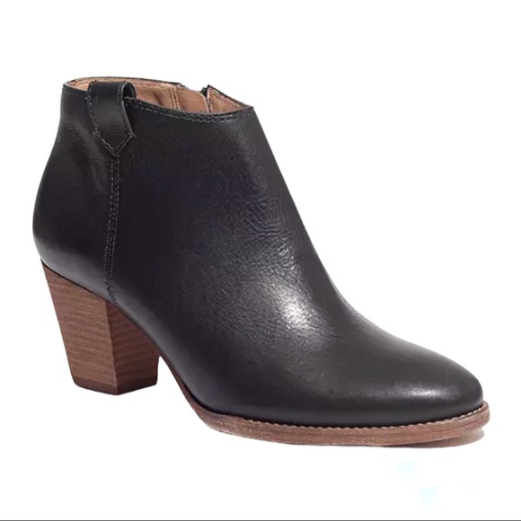 Madewell The Billie Black Leather Chunky Staked Block Heel Ankle Boots